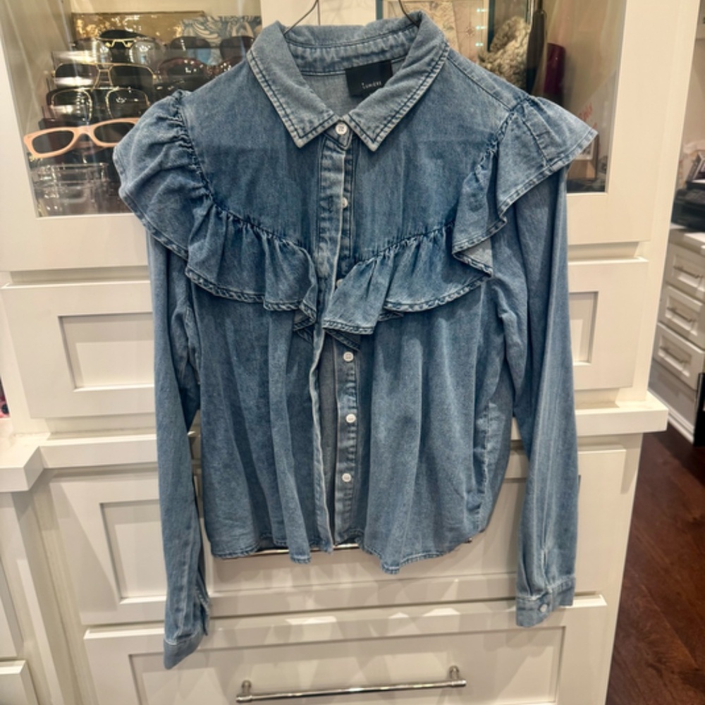 Denim Blue Ruffled Shirt